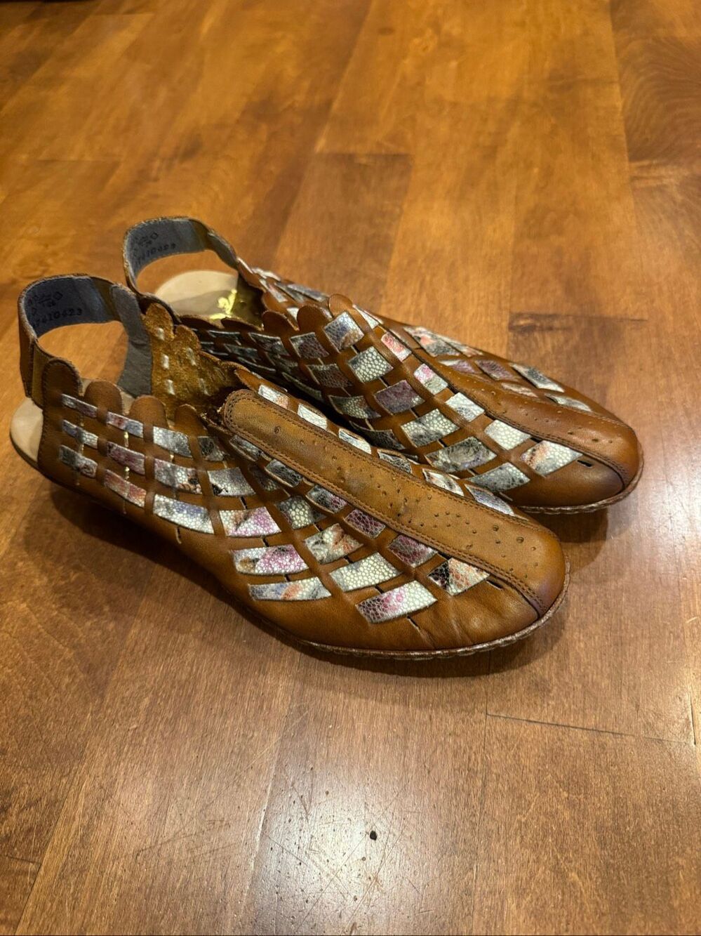 Rieker Antistress Womens US 11 EU 42 Brown Leather Multicolor Woven Slingbacks